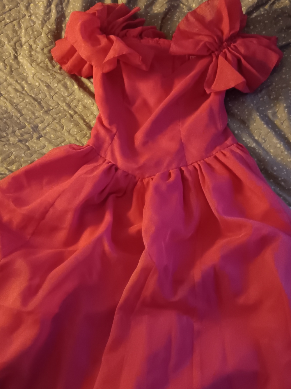 Pink Party Dress with Ruffle Shoulders